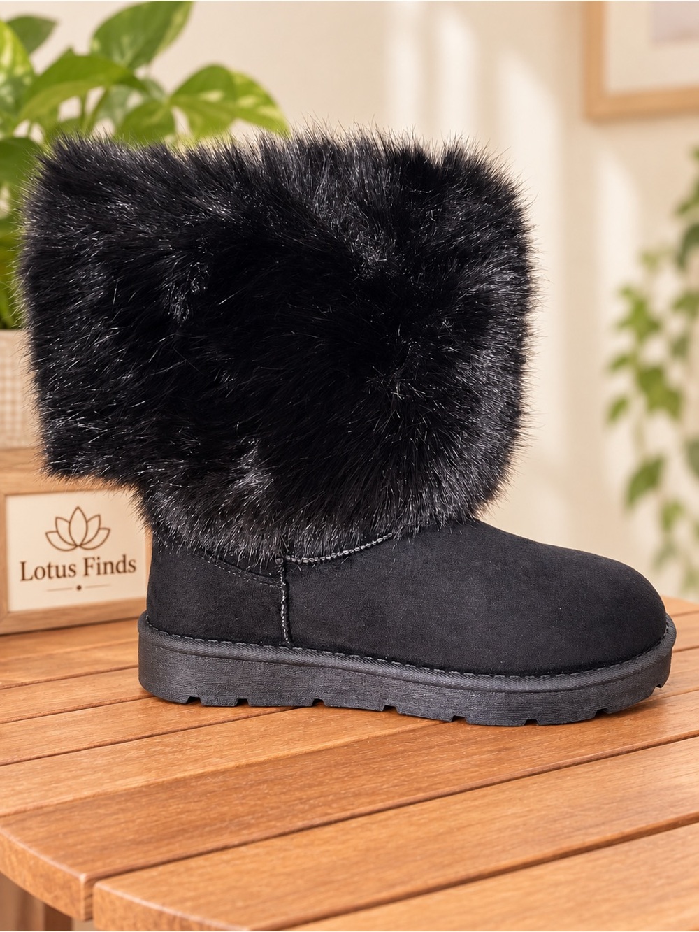 Journee Collection Shanay Black Faux-Fur Winter Boots Size 10 NIB
